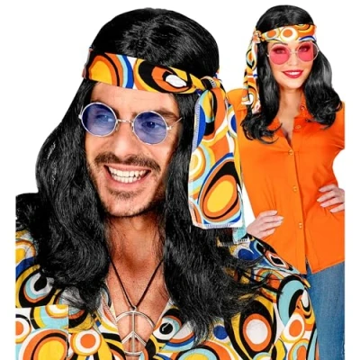 Afbeelding van W WIDMANN MILANO Party Fashion Pruik hippie met hoofdband, disco, jaren &#039;70, carnaval, themafeest