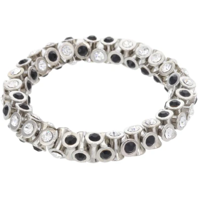 Afbeelding van Behave armband zilver kleur met zwart en steentjes elastische