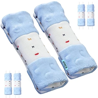 Afbeelding van 4 stuks baby autogordels, hoes, roze schoudervullingen voor baby, autogordelpads, gordelhoezen alle autostoelen/kinderwagen/kinderwagen (13,2 x 5,9 5 cm)