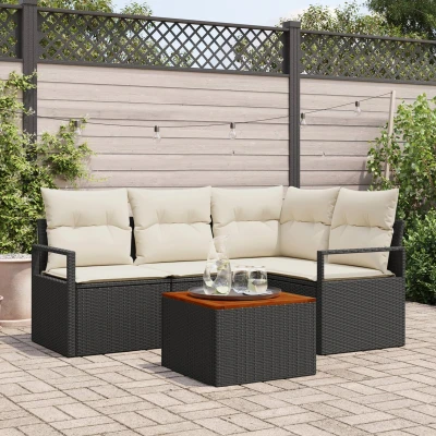 Afbeelding van vidaXL 5 delige Tuin Sofa Set met Kussens Zwart Poly Rattan Acacia