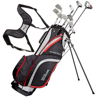 Afbeelding van Wilson Complete set voor beginners, 10 golfclubs met draagtas, heren, linkshandig, stretch XL, zwart/grijs/rood, WGG157550