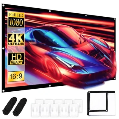 Afbeelding van canvas beamer 100 inch, 16:9 Hd projectiescherm, wasbaar/opvouwbaar 4K buiten, voor kantoor, conferentie, theater, feest, thuis, school