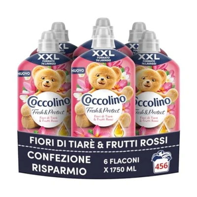 Afbeelding van Coccolino Wasverzachterconcentraat, tiaré bloemen en rood fruit, wasverzachter voor wasmachine Intense Care met Pro Fibre technologie, XXL formaat 456 wasbeurten, 6 stuks à 1750 ml