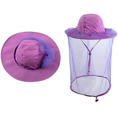 Afbeelding van HunterBee Klamboe Hoed Bug Insect Hoeden Met Netting Imker Bijenteelt Bijen Sluier Safari Wandelen Tuinieren Mesh Cap Hood, Paars, Eén maat