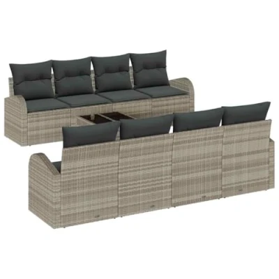 Afbeelding van vidaXL 9 delige tuinsofa set met kussens lichtgrijs poly rattan, 2 zits opslag en rattan