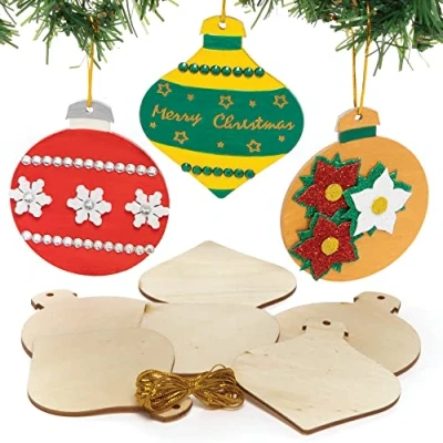 Afbeelding van Baker Ross FC117 Kerst houten ballen set Pak van 12, Maak je eigen kerstversieringen, Feestelijke boomversieringen voor kinderen om te versieren en weer geven, Hangende decoraties kerstbomen