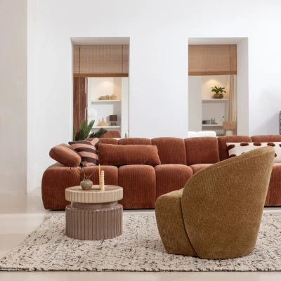 Afbeelding van Woood Mojo Draaifauteuil Geweven Ribstof Honing Geel