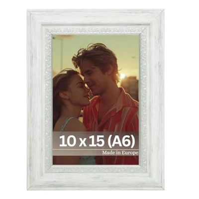 Afbeelding van Victor Fotolijst &quot;Boho&quot; Wit in 10x15 cm Staaf: 30x16mm Vintage Decoratief Rustiek A6 Landhuis