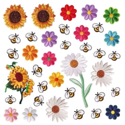 Afbeelding van Geborduurde applicatie opstrijkbare patches, 36 stuks borduurpatches, applicatiepatches Flower Bee Combo Kit