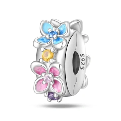 Afbeelding van LNQOBU Abalorio bedel met clip/stopper, 925 Sterling zilver, pave kubische zirkonia, ster, maan, mariposa, Zirkonia