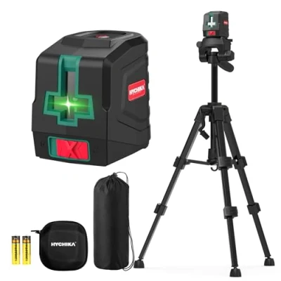 Afbeelding van HYCHIKA Kruislijnlaser met Statief, Groene Laserwaterpas, Zelfnivellerende Kruislijnlaser, Lijnlaser incl. Draagtas &amp; 2 AA Batterijen, voor Thuisdecoratie, doe het zelver
