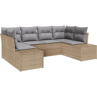 Afbeelding van vidaXL 6 delige Tuinsalon Set met Kussens Beige Poly Rattan