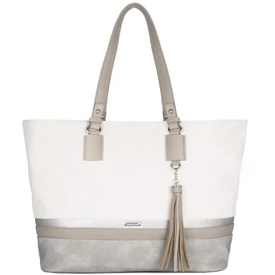 Afbeelding van David Jones Dames Tote Shopper Grote Capaciteit Schoudertas Zacht Canvas Lange Handvatten Veelkleurige Gestreepte Draagtas Boodschappentas A4 Werk Reis Schooltas Wit