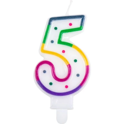 Afbeelding van Kaars 5 jaar Regenboog Stip 8cm