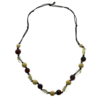 Afbeelding van Behave Dames lange kralen ketting zwart wit bruin 80 cm