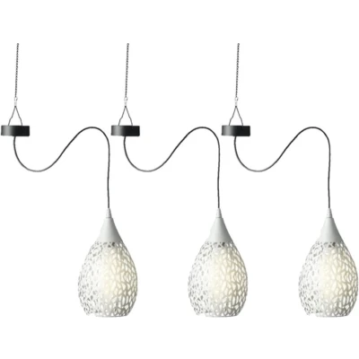 Afbeelding van 3x stuks witte solar tuinverlichting hanglamp ijzer 21 cm Buitenverlichting