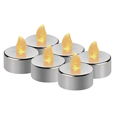 Afbeelding van EMOS Led theelichtjes, zilverkleurig, 6 stuks, vlamloze kaarsen met flikkereffect, decoratie voor Kerstmis, kerstboom, Allerheiligen, IP20 binnen, batterij, warmwit DCCV12