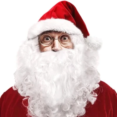 Afbeelding van ZQEJEFD Kerstmanpruik, kerstman met baard + pruik muts bril, witte en set, kostuum voor kerstverkleden, rollenspellen, kerstfeest