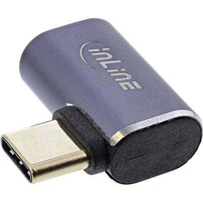 Afbeelding van InLine USB4 Adapter, USB Type C stekker/aansluiting haaks rechts/links, aluminium, Grijs (USB C), Data + Video