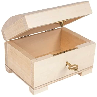 Afbeelding van Creative Deco Klein Houten Sieradendoos 10.6x7.5x7.5cm Opbergdoos Met Deksel