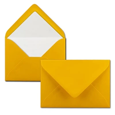 Afbeelding van 75 enveloppen goudgeel (geel, mat), DIN C6, gevoerd met wit zijdepapier, 100 g/m², 11,4 x 16,2 cm, natte plakrand NEUSER PAPIER