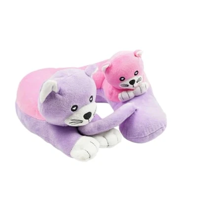 Afbeelding van Cabeau Evolution Reiskussen voor kinderen met innovatieve kinband en hoofdondersteuning, superzacht leuk kinderkussenontwerp comfortabel reizen (kittens)