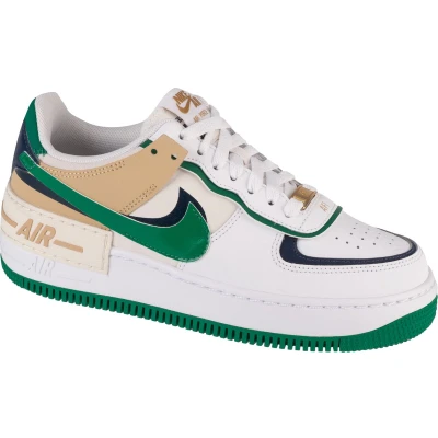 Afbeelding van Nike Sportswear AF1 Shadow Sneakers laag, Dames, Maat: 38.5, White/midnight navy/malachite/sesame/phantom/metallic gold Leer