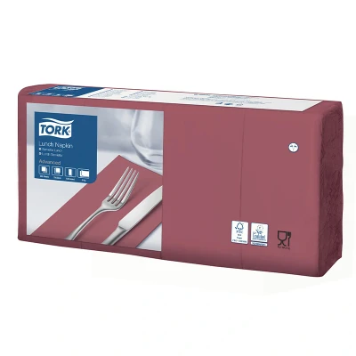 Afbeelding van Tork Lunchservet 33x33cm 2 laags 1/8 vouw Bordeaux 477422