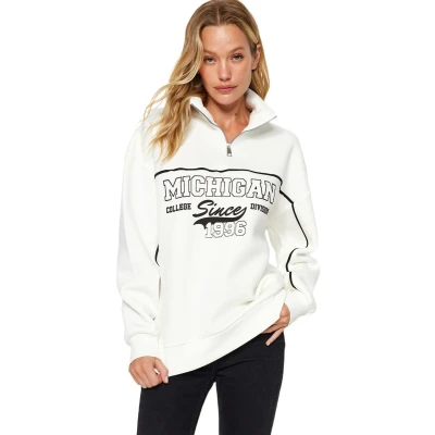 Afbeelding van Trendyol Zwart Oversized/Brede Pasvorm Fleece Gebreid Sweatshirt Met Rits En Print Twoaw24Sw00184