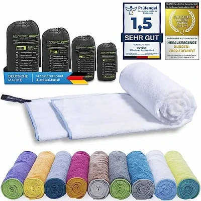 Afbeelding van Originele microvezel rugzak sporthanddoek voor dames en heren reishanddoek extreem sneldrogende sport strand badhanddoek absorberend, licht antibacterieel verschillende maten (200x100cm, Wit)