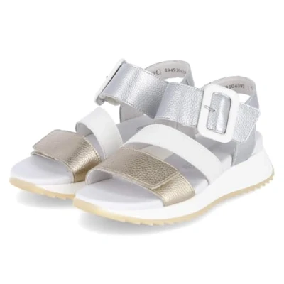 Afbeelding van Rieker Sandalen met sleehak, Dames, Maat: 39, Gold paper silber Schoenen