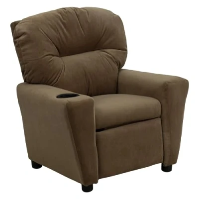 Afbeelding van Flash Furniture Hedendaagse kinderfauteuil met bekerhouder, hout, bruin microvezel, set van 1