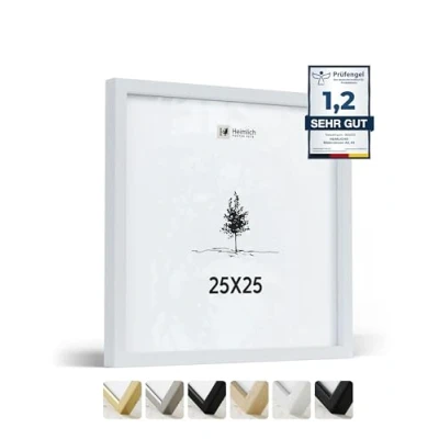 Afbeelding van Heimlich® 1 x fotolijst, 25 cm, witte lijst, stuks, documentenlijst grote collage, houten poster, echt hout, fotolijst van vierkante