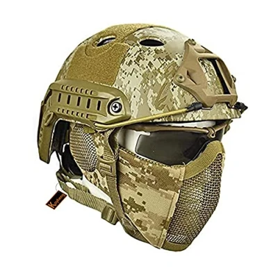 Afbeelding van MH Tactik Fast helm gecombineerd, met opvouwbare gehoorbescherming, halfgelaatsmasker en bril voor Airsoft Paintball CS Game