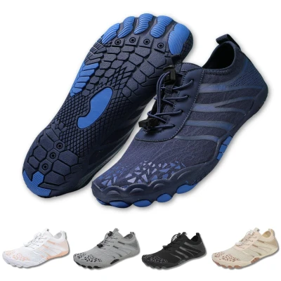 Afbeelding van DOTALES FlowStep Blotevoetenschoenen voor dames en heren, zomer, strandschoenen waterschoenen met brede teenbox, sneldrogend antislip, dagelijks gebruik, outdoor reizen, donkerblauw