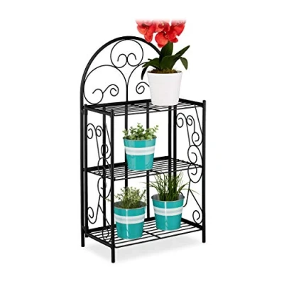 Afbeelding van Relaxdays, Zwart bloemenrek, inklapbaar, 3 niveaus, balkon, tuin en binnen, metaal, plantenrek (h x b d) 83 44,5 25 cm, 1 stuk