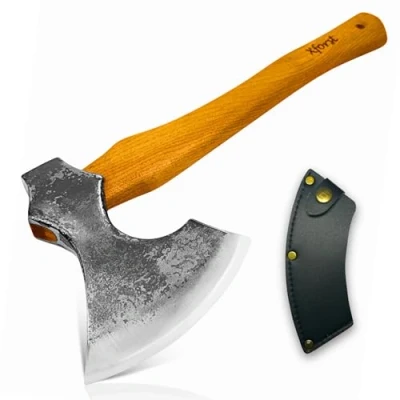 Afbeelding van Xforst Vikingbijl, bijl met handvat van hickory notenhout, inclusief zwarte etui echt leer, model X WIC