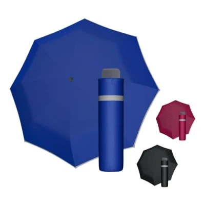 Afbeelding van Doppler paraplu Mini Light Up Reflex in blauw I met reflecterende rand Hand held zakparaplu parapluzak Lichtgewicht voor op reis