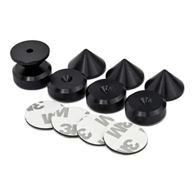 Afbeelding van PrecisionGeek Zwart Aluminium Luidspreker Spikes/Boxen Spikes Kegelvorm 20mm dia &amp; Speaker Kegels Lijm Pads 4 stuks