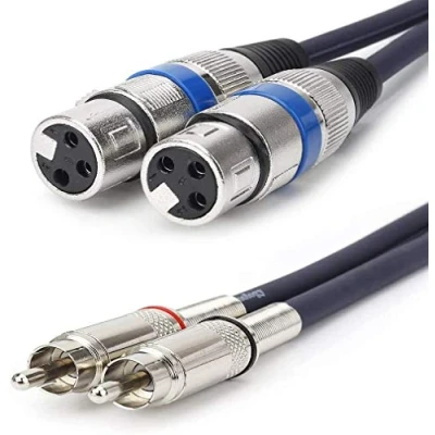 Afbeelding van 2 x XLR vrouwelijke kabel naar RCA kabel, Adapter, microfoon audio connector versterker 2m Donkerblauw