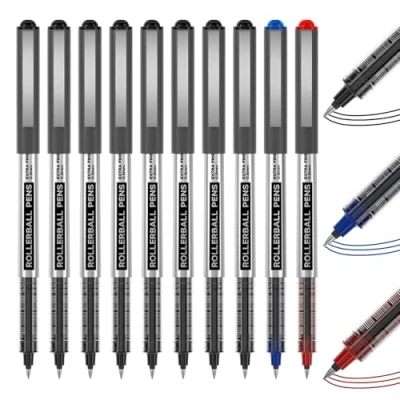 Afbeelding van Shuttle Art Rollerball pennen, 10 stuks (8 zwart, 1 blauw, rood) 0,5 mm vloeibare inkt sneldrogende en langdurige extra fijne punt pennen voor schrijven, journnaling, notities nemen school