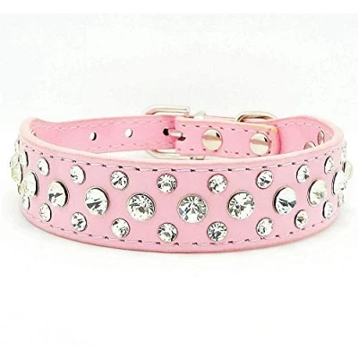 Afbeelding van haoyueer Bling strass PU lederen kristal diamant huisdier hond kat puppy halsband S M L XL (S, roze)
