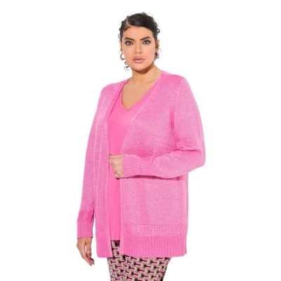 Afbeelding van Ulla Popken OPEN Shape LONG Sleeve Shimmer Vest, Dames, Maat: 54/56, Pink