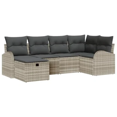 Afbeelding van vidaXL 6 delige tuinsofa set met kussens lichtgrijs poly rattan