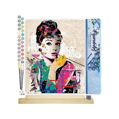Afbeelding van Figured&#039;Art Schilderen op Nummer Volwassenen canvas Audrey Handwerk acrylverf Kit DIY Compleet 40x50cm met houten lijst