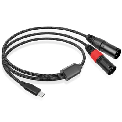 Afbeelding van GOMETY USB C naar dual XLR stekker, 3 m type 2 microfoonkabel, stekker stereo eindversterkerkabel, gevlochten versterker audiokabel, vertakkingskabel, compatibel met pc, telefoon,