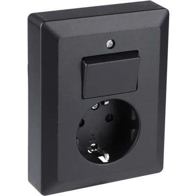 Afbeelding van Stopcontact met schakelaar Q link (Inbouw, Randaarde, Wissel, Zwart)