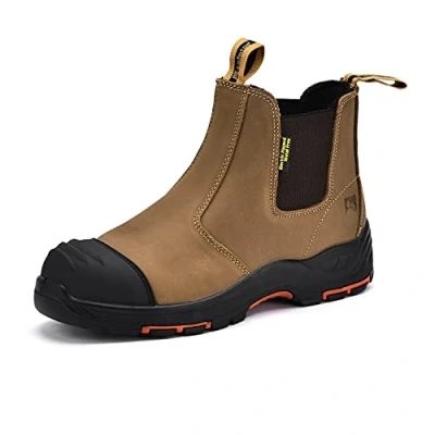 Afbeelding van S3 M 8025NB werklaarzen voor dames en heren, hoge veiligheidsschoenen, waterdicht ademend leer, lichte comfortabele inlegzolen, S1P composiettenen anti penetratieplaat, beige, 46 EU Breed