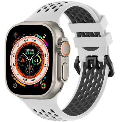 Afbeelding van Apple Watch bandje Siliconen en TPU (zacht) Wit Geschikt voor Series 1/2/3/4/5/6/7/8/9/10/SE/Ultra/Ultra 2 (44/45/46/49 mm) / Zwart