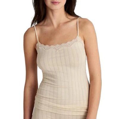 Afbeelding van Calida Etude Toujours Spaghetti top voor dames, verstelbare bandjes, elegante krijtstrepen look, met swiss+katoen keurmerk, Dune Beige, 44 46